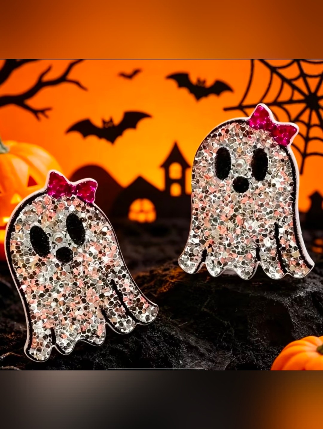 $8 Each Or Bundle 5/$20 Cute Glitter Ghost Earrings With Pink Bows